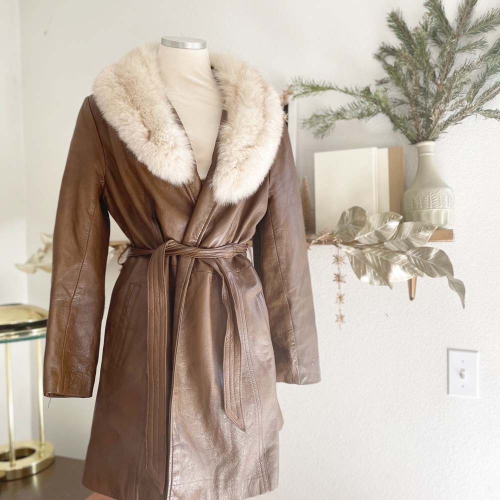 Vintage Brown Leather Fur Coat